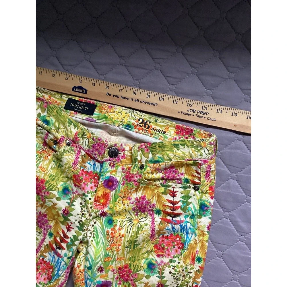 J. Crew Toothpick Pants Womens 26 Floral Print Liberty Art Ankle Jeans festival - Picture 11 of 16